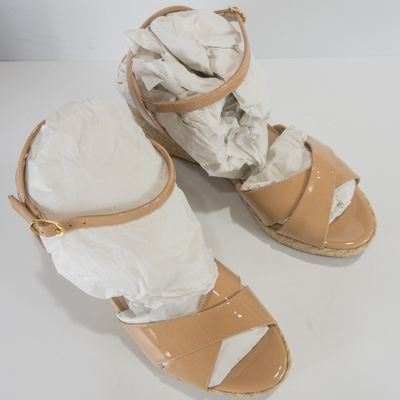 Stuart Weitzman Rosemarie Patent Leather Espadrille Sandals Adobe -7 - Picture 7 of 8